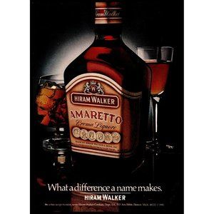 1982 Hiram Walker Amaretto Liqueur Vintage Print Ad Cordial Glass Wall Art Photo